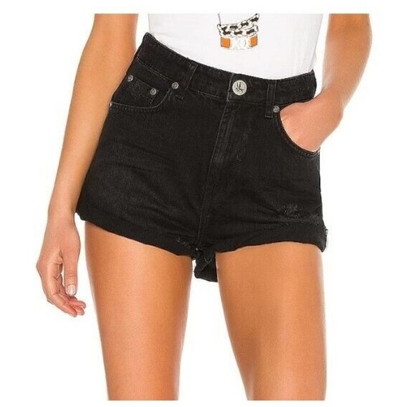 New One Teaspoon High Waist Bandits Shorts Womens 24 Black Denim Cutoffs - Picture 1 of 6